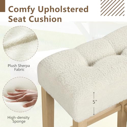 Image of GIANTEX Sherpa Bar Stools Set of 2, 24 inch Counter Height Bar Chairs | Upholstered Counter Height Backless Bar Chairs with Footrest and Wood Legs for Kitchen Island, Dining Room, Cafe
