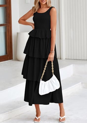 PRETTYGARDEN Womens 2025 Summer Sleeveless Midi Dress Scoop Neck A Line Smocked Ruffle Tiered Layered Beach Vacation Dresses4