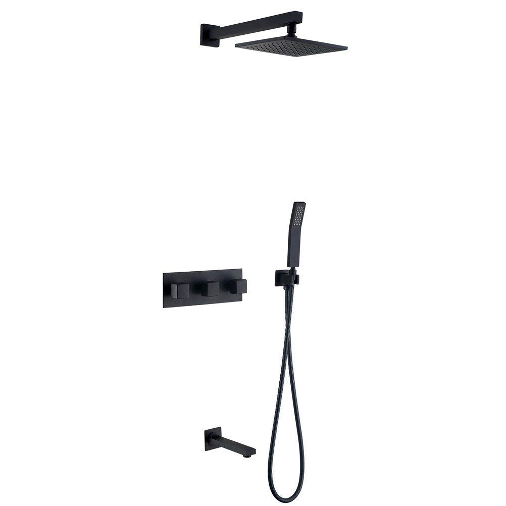 GLJTUO Shower Faucet Rainfall Brass Set Black Square 8" Rainfall Shower Mixer tap Bathroom Bathtub Faucet Waterfall Bath Solid Brass Shower System, B Decoration,F