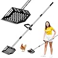 2-in-1 Chicken Poop Scooper & Rake,10" Wide Metal Sand Sifting Shovel with Grip,Chicken Pooper Scooper for Poop Shavings,Litter Scooper for Chicken Coop Accessories,Adjustable Handle (24" to 66")