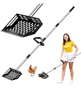 2-in-1 Chicken Poop Scooper &amp; Rake,10" Wide Metal Sand Sifting Shovel with Grip,Chicken Pooper Sc...