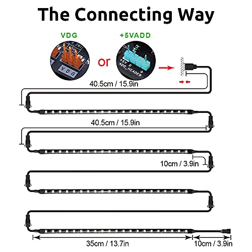 Image of Magnetic NEON Addressable RGB PC LED Strip, 4x13.7inch Flexible Diffused Silicon ARGB Strip for 5V 3-pin LED Header, Compatible with ASUS Aura SYNC, Gigabyte ARGB Fusion (4 Strips)