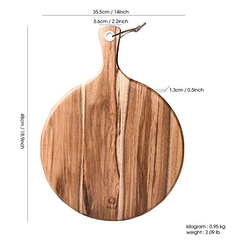 Bill.f Pizza Peel,14" L X 14" W Acacia Wood Cutting Board, With 5" Handle, 19" Overall Length #TOP2