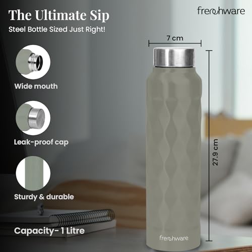Image of Frenchware Water Bottle (1 Litre, Premium Stainless Steel, Slate Grey) Bottle for Fridge, School, Outdoor, Gym, Home and Office, Scratch-Resistant, Rust Free, Non-Toxic, Easy-to-Clean