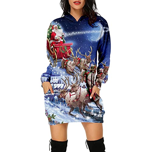 2023 Hoodie Dress For Women Ugly Merry Christmas Sweater Dress Snowflake Long Pullover Loose Xmas Sweatshirt Dress #TOP3