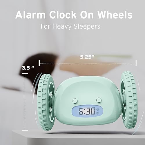 Image of CLOCKY Alarm Clock on Wheels - Loud Rolling Alarm Clock for Heavy Sleepers | Runaway Clock that Jumps & Runs to Wake You Up | Funny Unique Gift for Adults, Teens & Kids Bedrooms (Mint)