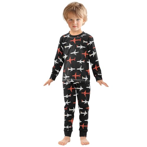 ALAZA Airplane Black 2 Piece Pajama Set Long Sleeve Top and Pants Sleepwear Unisex3