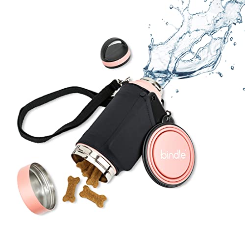 Bindle Puppy Pack – Coral 24oz Outdoor Dog Water Bottle with 12oz Collapsible Bowl | Insulated | Portable Water Dispenser for Dogs With Carabiner and Over The Shoulder Strap | Travel Dog Walking Kit