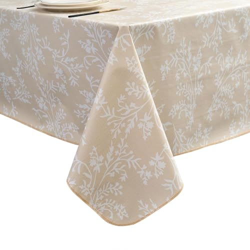 Pioggia Vinyl Tablecloth with Flannel Backing - Waterproof, Oil-Proof, Easy to Clean -Plastic Table Cloth - Perfect for Dining Tables, Kitchen Tables, Parties (Beige Leaves, 60×102 Inch Rectangular) by Pioggia - Used condition - US$15.26
