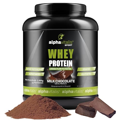 Whey Protein Pulver 1KG - leckeres Eiweißpulver für Proteinshakes, Kraftsport und Fitness - WPC cross flow mikrofiltiert CFM - Muskelaufbau Shake - Eiweißshake Schoko