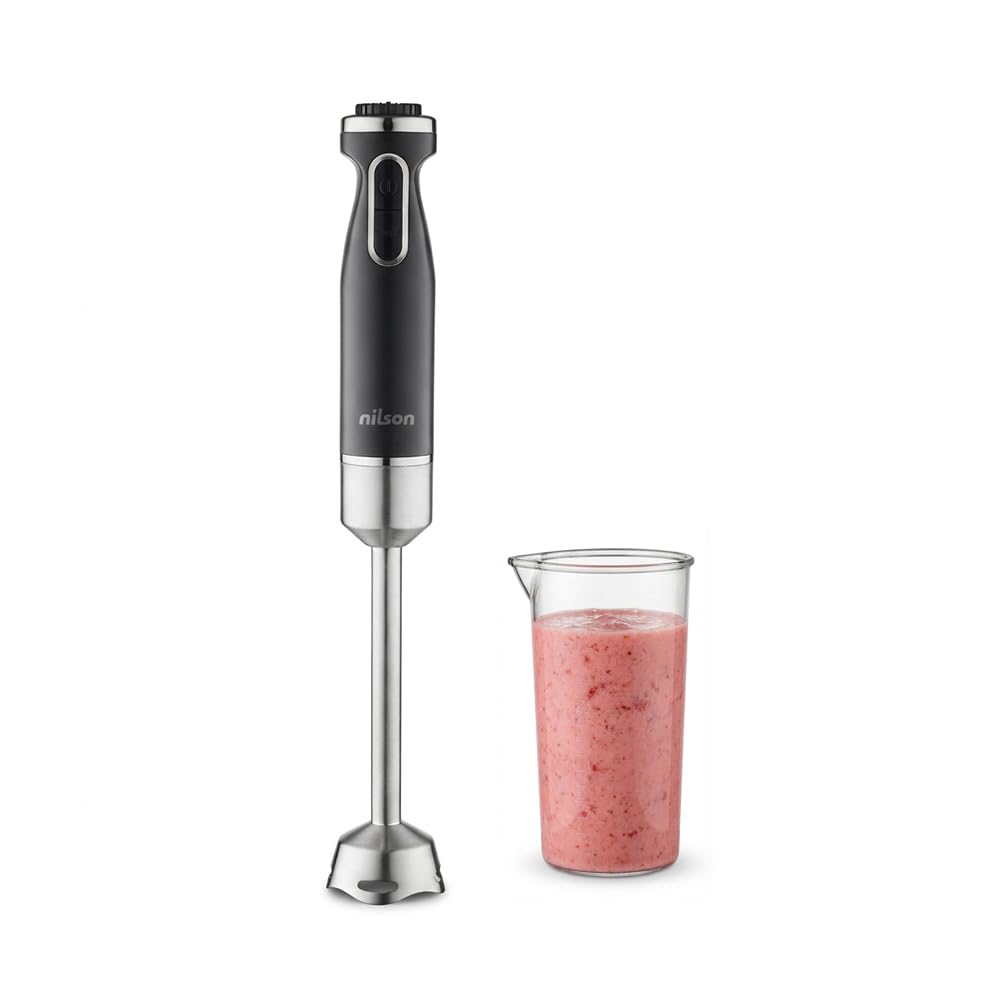 Hand Blender, 1000 W Maximum Power, Blades with 4 Blades, Mixing, Shredding, Chopping and Emulsifing, Multiple Speeds, Manual Control, Turbo Function, Cup 0.6 L, NHB10001AP, 1 M Cable