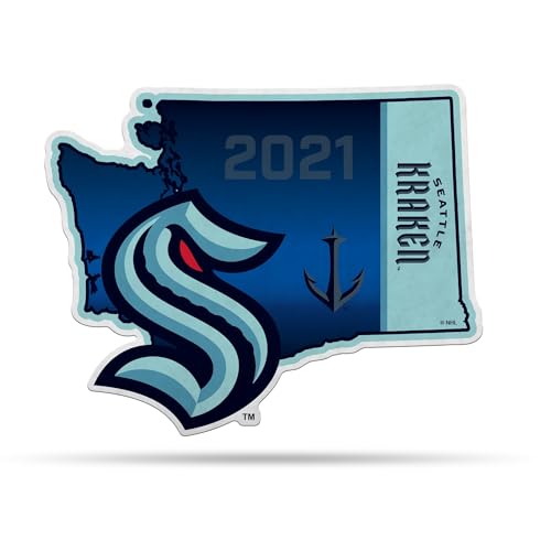 Rico Industries NHL Hockey Seattle Kraken State Shape Shape Cut Pennant - Home and Living Room Décor - Soft Felt EZ to Hang