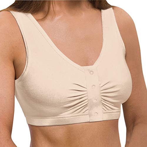 Snap Front Seamless Bra with Ultra-Wide Straps For Comfort and Support, Plush Fabric - Nude, Large2