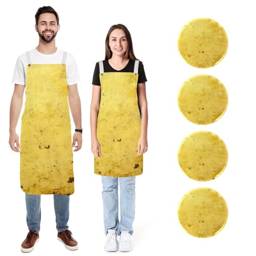 Tabliers de cuisine imperméables lot de 2 jaune chiné vintage réglables avec poches