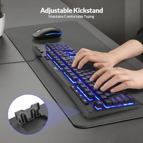 Rii RK900Pro Large Print Backlit Keyboard,Wired USB Full Size Computer Keyboard with Blue Backlight, Compatible with Windows,Mac,Chrome,Linux