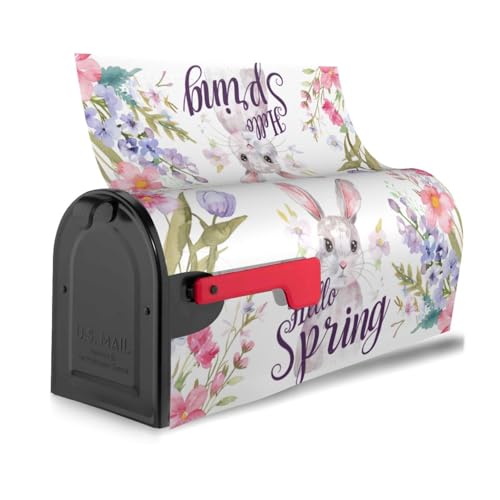 Image of Dujiea Easter Bunny Mailbox Wrap - Waterproof Magnetic Post Box Cover, Large Size 25.5 inch L x 21 inch W - Garden Yard Home Decor