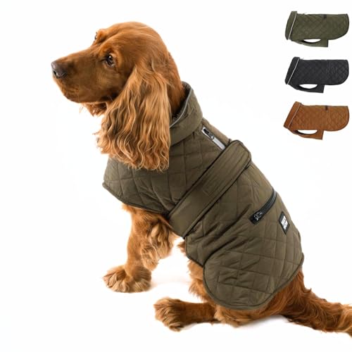 PAW WOW Fritz Hundemantel | Hundejacke mit Bauchschutz und Klettverschluss | Hundejacke Winter für kleine und mittelgroße Hunde (Olive, S)