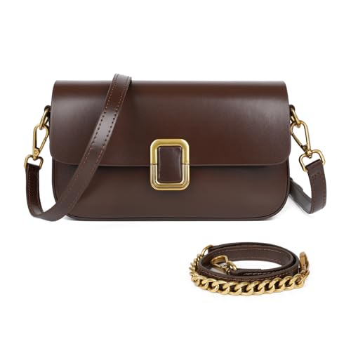 MoreFarther Bolsos de cuero para mujer, bolso cruzado de cuero con correa ajustable extraíble, Café, Moda