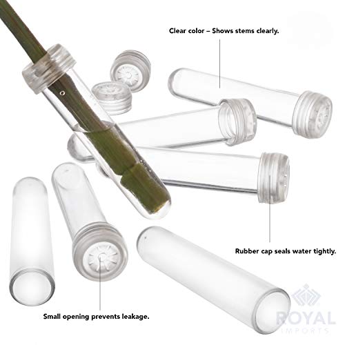 Royal Imports Floral Water Tubes with Caps – 3" Clear Plastic Flower Vials for Single Stem Roses, Buds, Bouquets – Standard Style, 1/2" Opening – 25 Pack