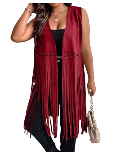 Women's Plus Size Western Fringe Vest Vintage Tassel 70s Hippie Sleeveless Jackets Cowgirl Outfit