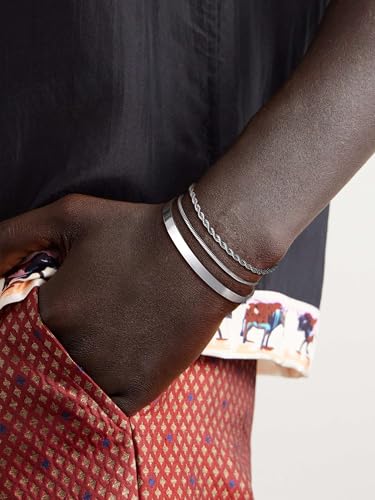 3 Pcs Chain Braclet for Men, Dainty Stackable Sterling Silver Bracelet for Men Non Tanish Simple Cuff Snake Rope Link Chain Bangle Bracelet Set for Mens Jewelry 6.5/7/7.5/8/8.5/9 Inches4