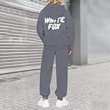 Girls 2 Piece Outfits Gym Sets, Tracksuit Kids Full Set Pullover Hoodie Wide Leg Joggers Travel Outfit Lounge Set, Long Sleeve Sweatshirt Baggy Sweatpants Jumper Sets Track Suits For 13-14 Years - Image 5