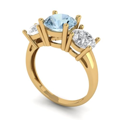 Clara Pucci 3 tcw Round Cut Engagement Ring for Women, 14K Solid Gold, Yellow Gold, Three-Stone Natural Swiss Blue Topaz Bridal Anniversary Promise Ring2