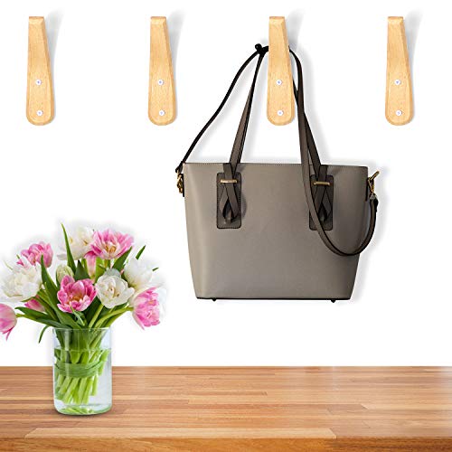 4 Pieces Wooden Coat Hooks Wall-Mounted Natural Wood Wall Hanger Simple Modern V Shape Wall Mount Stor (Wood Color) #TOP6