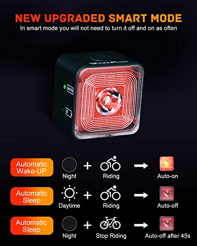 Semaho Smart Bike Lights Set USB Rechargeable, Brake Sensor Bicycle Safty Front Headlight and Back Taillight, IP66 Waterproof, 5 Light Modes, One-Piece Aluminum Alloy Easy to Install,23 Hrs Long Batt