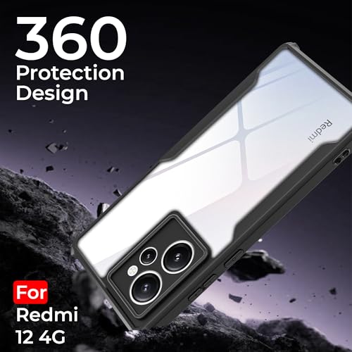 Image of A rtistque Clear Hard Transparent Acrylic Armor Anti-Drop Shockproof TPU Edge Back Cover Case for Redmi 12 - Black