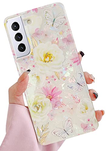 J.west Galaxy S22 5G 6.1" Luxury Sparkle Glitter Clear Opal Thinfoil Floral Soft Silicone Tpu Protective Case For Women & Girls #TOP20