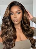 Beauty Forever Bye Bye Knots Balayage Brown Highlight Body Wave Glueless Wig Human Hair Pre Plucked Pre Cut 7x5 Lace Closure Wear and Go Drawstring Wig 150% Density 16 Inch