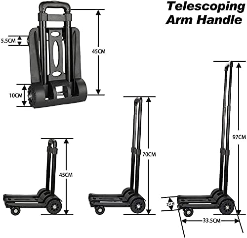 Folding Hand Truck, wilbest 50 Kg/110 lbs Heavy Duty 4-Wheel Solid Construction Utility Cart Compact and Lightweight for Luggage, Personal, Travel, Auto, Moving and Office Use - Portable Fold Up Dolly