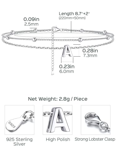 Image of ChicSilver Ankle Bracelets for Women Waterproof, 925 Sterling Silver Initial Anklets for Women, Adjustable Dainty Layered Anklet Beach Jewelry for Women Mom Wife Friend