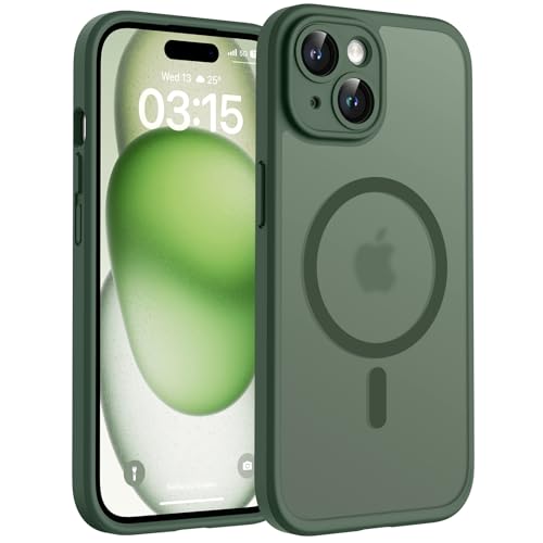 TOCOL for iPhone 15 Case Compatible with Magsafe Full Camera Protection Built-in Magnetic Ring Drop Protection Translucent Matte Phone Case for iPhone 15 6.1 inch (Alpine Green)