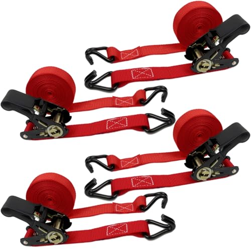 OWSYTOOL Ratchet Straps 4Pack 800KG Tie Down Straps 6M x 25mm Ratchet Straps with Hook Cargo straps for Motorcycles Car Trailer Household (4pack)