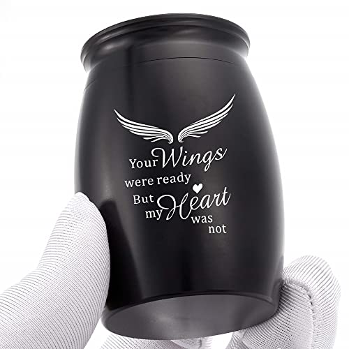 Image of Small Urns for Human Ashes Adult Male /Female with Velvet Bag | Black Mini Memorial Token Urn - A Perfect Tribute & Gift for Families (2.7x1.7Inch Aluminum)