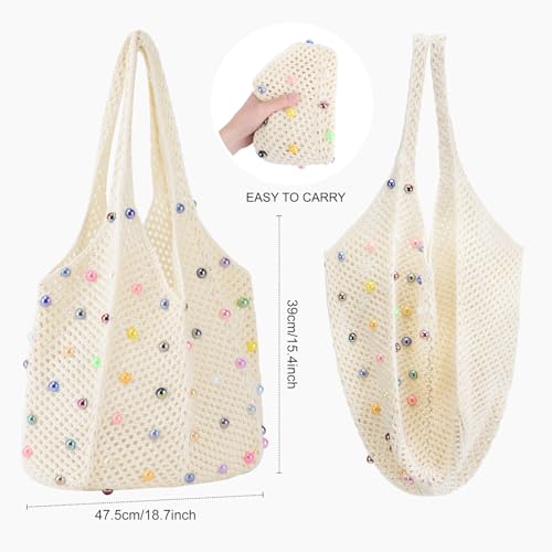 Image of Crochet Tote Bag for Women Mesh Summer Beach Bag Large Knitted Bag Woven Shoulder Handbag Vacation Aesthetic Hobo Bag Travel