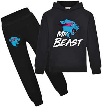 Boy’s Lightning Cat Youtuber Tracksuit Pullover Hoodie Jogging Pants Set 2 Pieces Sweatsuit for 6-13 Years