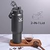 32 oz Stainless Steel Tumbler with Handle and Straw, Vacuum Insulated Water Bottle with 2-in-1 Lid (Chug/Straw) and Silicone Boot,Keeps Drinks Hot and Cold