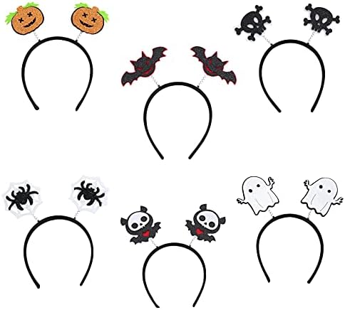 Halloween Headband 6pcs, Ghost Bat Spider Pumpkin Skull Ghoul Hair Hoop for Women Girl Kids, Halloween Cosplay Custom Head Decoration