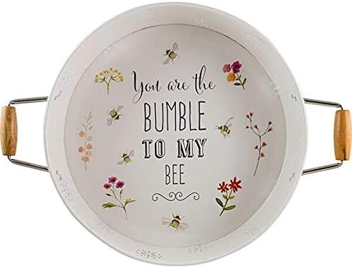 English Tableware Co. Bee Happy Round Enamel Steel Deep Serving Tray with Wooden Handles