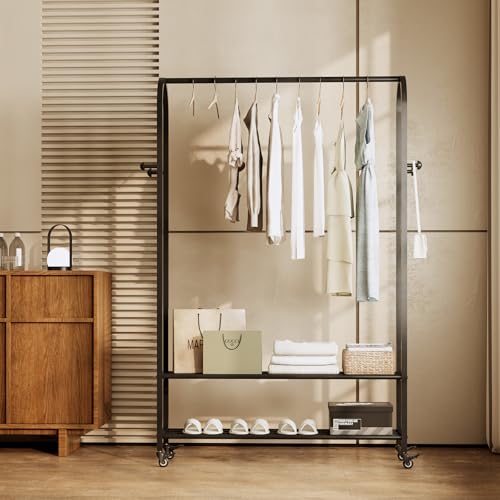 BUZUEY Metal clothing rack with shelves,Rolling clothes rack with wheels,Garment racks for hanging clothes,Rolling wardrobe rack for bedroom(black) by BUZUEY - Used condition - Image 7