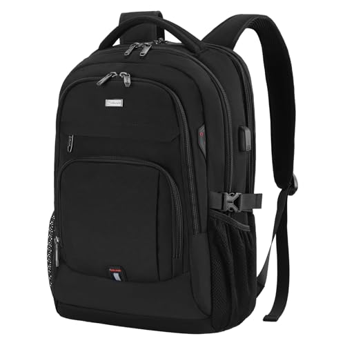 Image of DUSLANG 17 Inch Laptop Backpack for Travel Water Resistant College Backpack for Men Women Laptop Bag with USB Charging Port black lock,Black