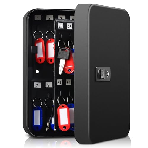 MICEAGE Armario Llaves para 48 Llaves, Caja Llaves Pared con Cerradura de Código, Organizador y Guarda Llaves Pared con Diseño de Metal Antirobo y Seguro - Negro Mate