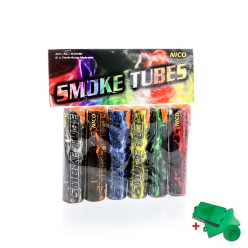 AKTIVHANDEL Smoke Tubes, Rauchfackeln 6-teiliges Set in Rot, Grün, Blau, Weiß, Orange und Gelb, Rauchbomben, Kat T1 Feuerwerk inkl. Einkaufswagenchip