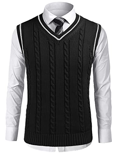 Tinkwell Herren Pullunder Strickweste Ärmellose Gestreifte Sweater V-Ausschnitt Pullover Strickwaren Schwarz M Cover