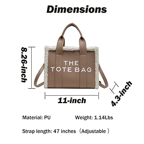 Negbiu Tote Bag For Women, Pu Leather Tote Bag With Lamb Wool, Crossbody Handbag For Travel/Work（11 * 8.26 * 4.3In #TOP1