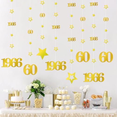 Image of Eucutur Gold 60th Birthday Decorations for Men Women, Pre-Strung Glitter Twinkle Number 60 Years Old Vintage 1966 Hanging Streamer Banner Party Supplies, Cheers 60th Birthday Anniversary Decor