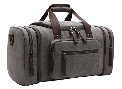 Duffle Bag for Travel, Large Canvas Duffel Bag for Travelling Overnight Weekender Bag Carry On Bag for Men Women Grey